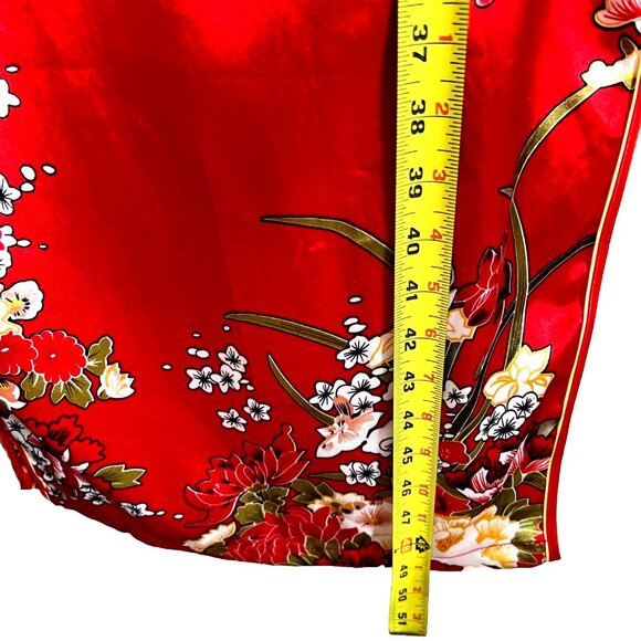 Asian Chinese Red Floral Dress S ? M? Mandarin Collar Short Slvs. Long Slits NWT - Picture 11 of 16